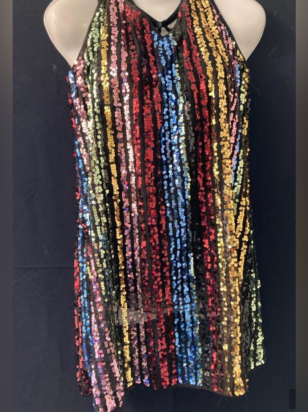 SHEIN Rainbow Sequin Stripe Mini Party Dress Black XL Y2K Festival